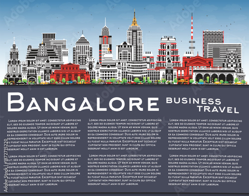 Bangalore India city skyline with color buildings, blue sky and copy space. Bengaluru cityscape with landmarks. Business travel and tourism concept with modern and historic architecture.