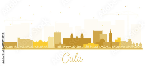 Oulu Finland city skyline silhouette with golden buildings isolated on white. Oulu cityscape with landmarks. Travel and tourism concept with modern and historic architecture.