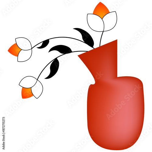 Surreal minimal vase with floating botanical branch illustration