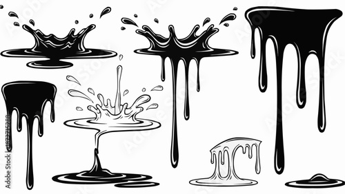 Collection of Black Ink Splashes and Drips Vector Art.