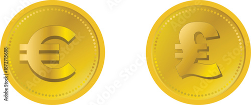 euro, pound, pounds, golden coin, flat art 3d vector, scalable money
