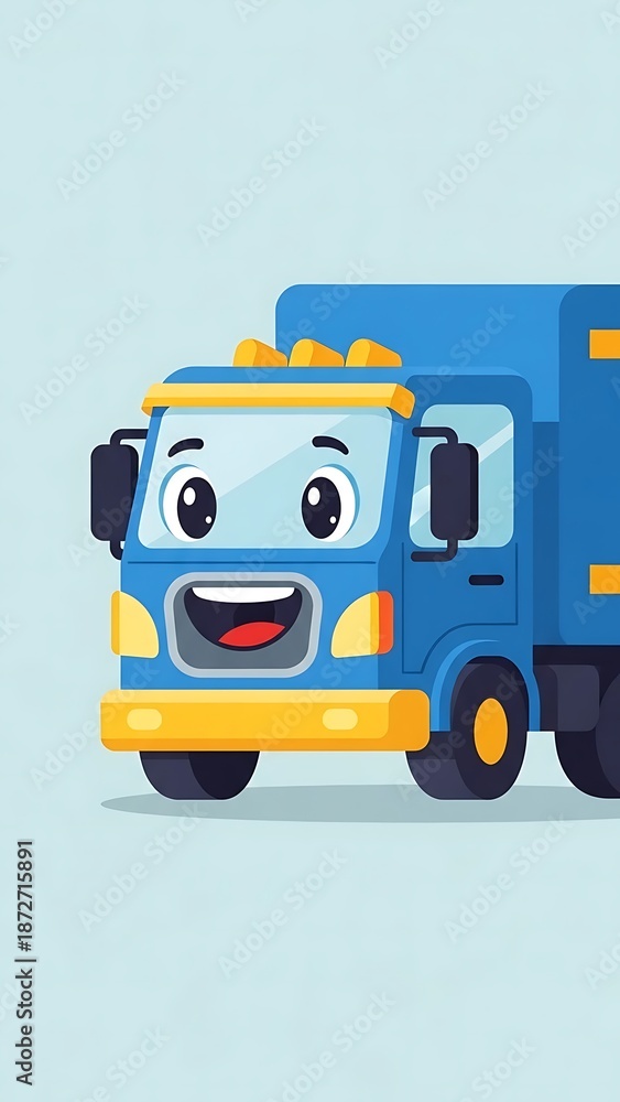 Naklejka premium Smiling cartoon delivery truck vehicle.