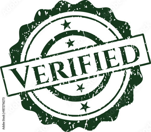 Green Verified Rubber Stamp Vector Isolated on White. Distressed Grunge Style Quality Guarantee Seal with Stars.