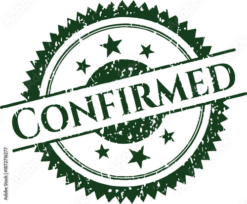 Green Confirmed Rubber Stamp Vector Isolated on White. Distressed Grunge Style Official Approval Seal with Stars.