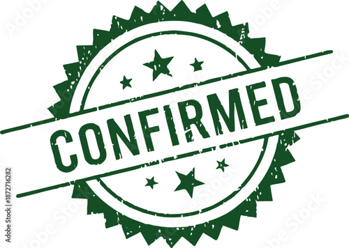 Green Confirmed Rubber Stamp Vector Isolated on White. Distressed Grunge Style Official Approval Seal with Stars.