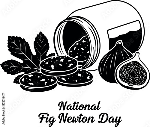 National fig newton day silhouette illustration with figs and leaves