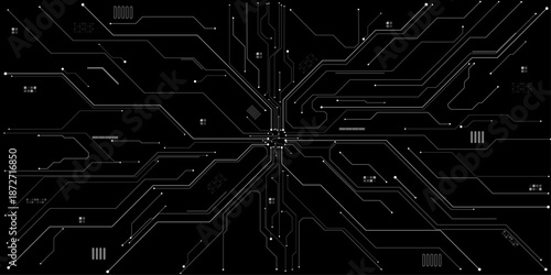 Vector futuristic white wires on a circuit board on a dark technological background. showcasing detailed technology network for modern digital projects and designs.