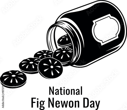 National fig newton day silhouette illustration with cookies and jar
