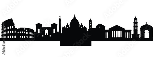 Famous Rome skyline silhouette with historical landmarks on transparent background