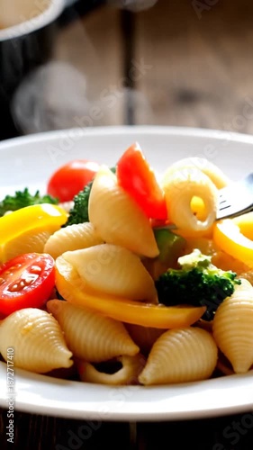 Wallpaper Mural Pasta dish with fresh vegetables on white plate close up view Torontodigital.ca