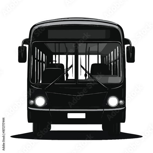 Black silhouette of a bus on a with windshield and headlights