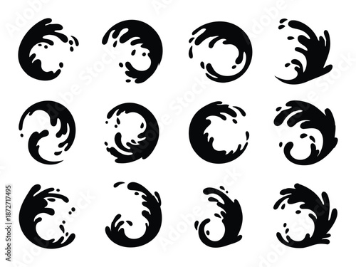 Water splash circle wave vector set collection liquid fluid motion abstract nature design elements