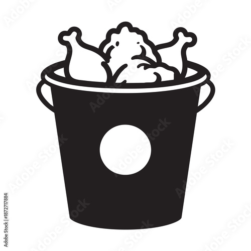 Black bucket with chicken pieces inside