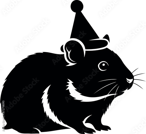 Silhouette of a chinchilla wearing a party hat