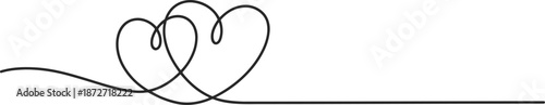 Two intertwined hearts drawn in a continuous line on a white background