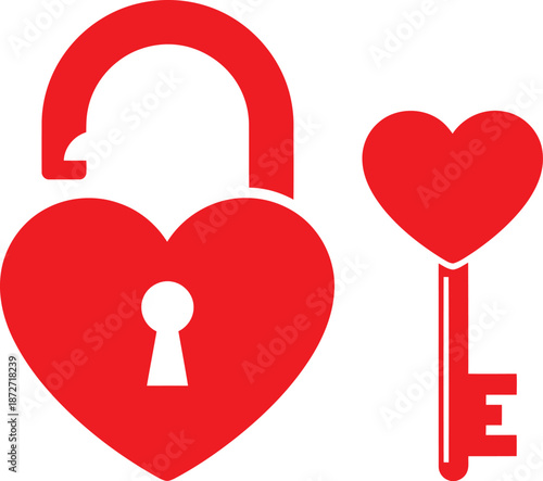 Heart-Shaped Lock and Key Illustration Representing Love and Security