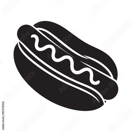 Black and white hot dog icon with condiments