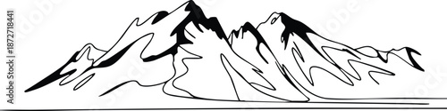 Mountain Range Line Art, Stark Mountain Silhouette Illustration, The High Peaks, vector, illustration, silhouette