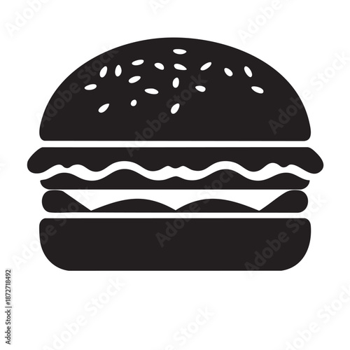 Black silhouette of a hamburger with sesame seeds