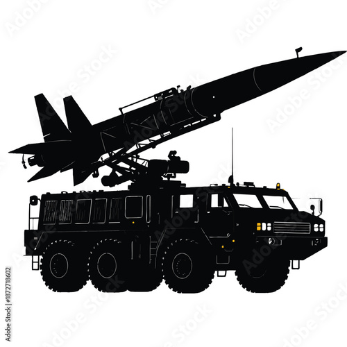 Silhouette of a military truck with missile launcher