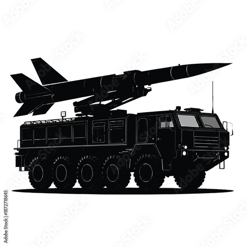 Silhouette of a missile launcher truck with a long range missile