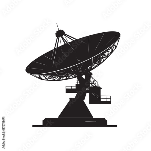 Black silhouette of a large satellite dish antenna