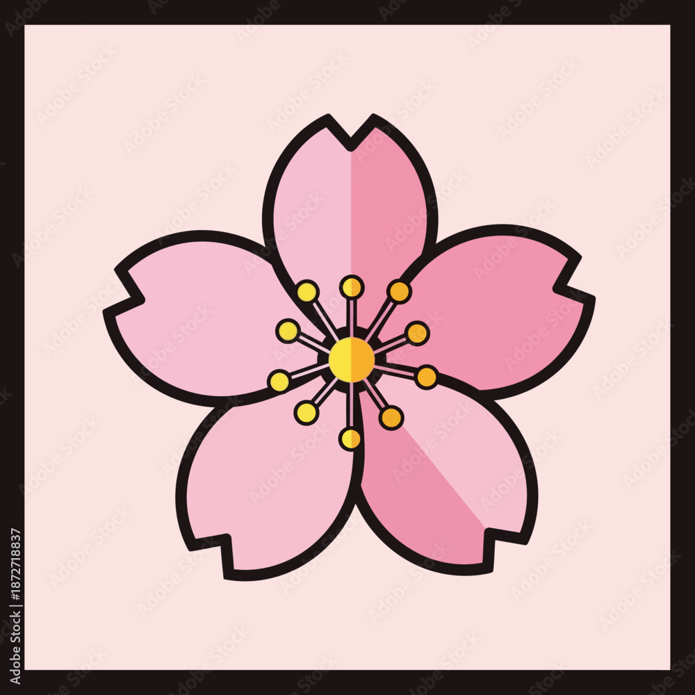 Fototapeta premium sakura flower flat design illustration of a vibrant pink japanese cherry blossom ideal for spring branding cultural graphics and design.