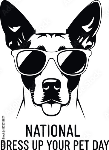 Dog wearing sunglasses silhouette on national dress up your pet day