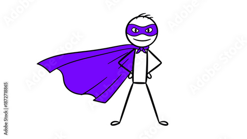 Cartoon Superhero Character with Purple Cape.