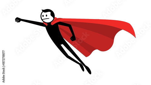 Cartoon Superhero Flying with Red Cape.