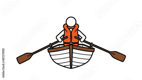 Person Rowing Boat with Life Jacket.