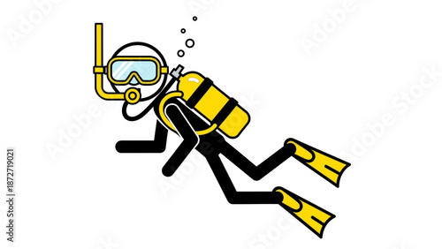 Scuba Diver Illustration with Yellow Equipment.