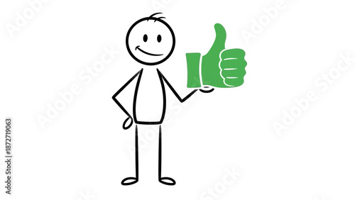 Simple Stick Figure Giving Thumbs Up Gesture.