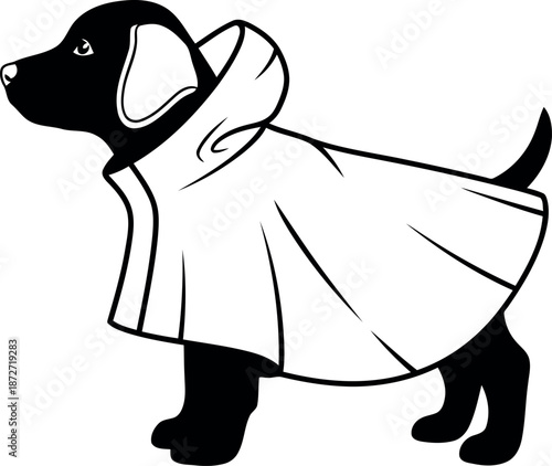 Silhouette of a dog wearing a raincoat