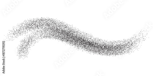 Abstract swirling cloud of tiny dots forming a dynamic wave shape.