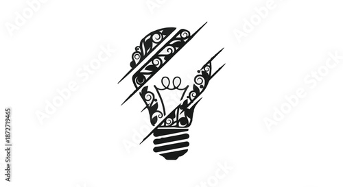 Intricate illuminated bulb design with artistic cuts symbolizing innovation and creativity