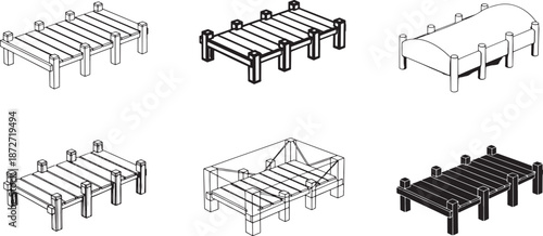 Picnic Table Icon Set – Outdoor Furniture Symbols, Park Seating Illustrations, Garden Table Vector Collection