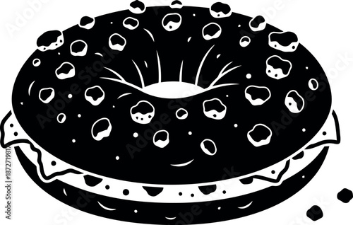 Silhouette of a poppy seed bagel on a white background