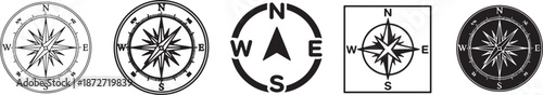 A collection of different compass rose symbols for navigation, direction, and exploration Vector