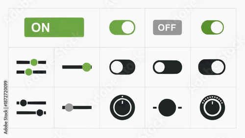 Collection of various switch icons and toggle buttons displayed on a grid layout
