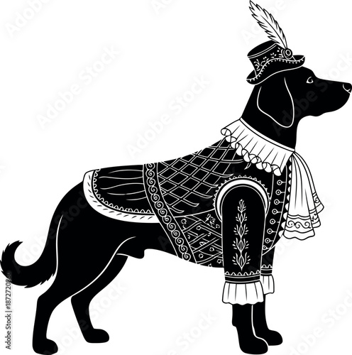 Anubis silhouette in ornate egyptian attire with feathered headdress