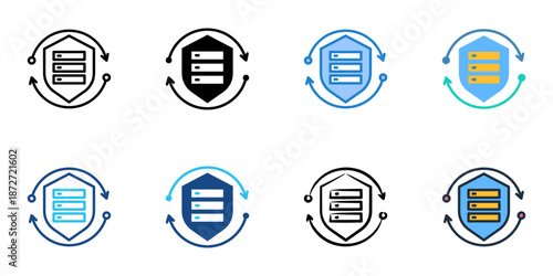 Secure Server icons set multiple style collection. Editable stroke 
