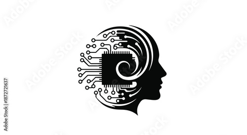 AI mind concept with a silhouette of a human head integrated with futuristic circuit board elements.