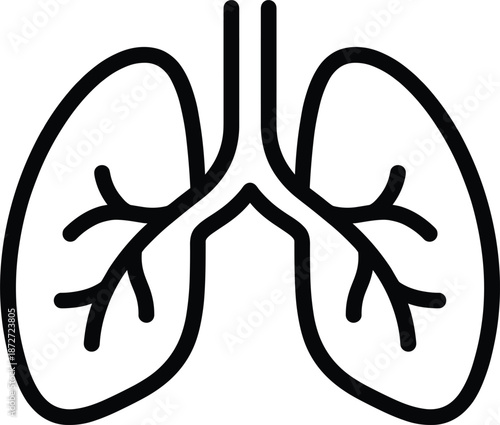 Vector illustration of human lung icon with bronchial tube, respiratory organ, medical anatomy, breathing system, and healthcare symbol design