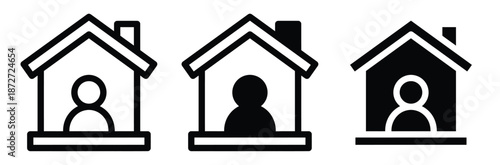 Simple house icons with people inside for real estate concepts,Home button icons set. Home page icon. Simple house symbols. Building icon. Vector illustration.,