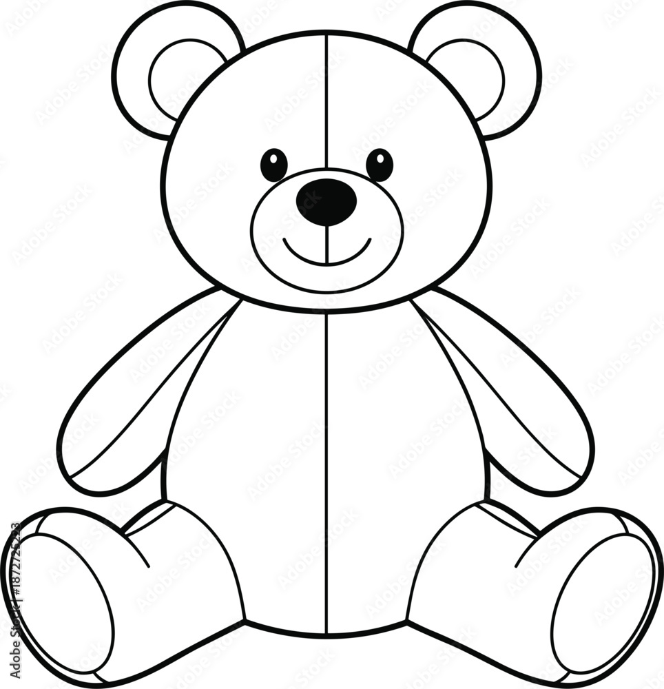 Fototapeta premium Vector illustration of teddy bear icon with sitting pose, smiling face, rounded limbs, cute toy, and childhood character design