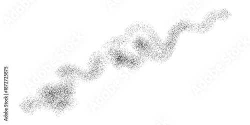 Abstract swirling smoke or dust particles forming a dynamic wavy line.