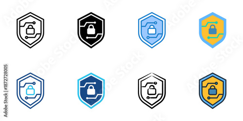 Cyber Defense icons set multiple style collection. Editable stroke 
