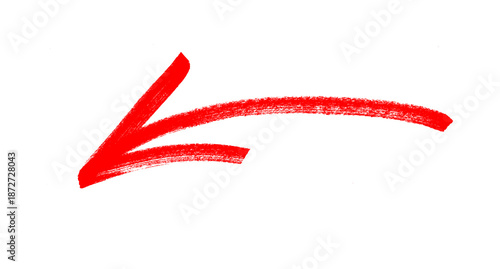 Hand-drawn red arrow icon brush stroke, arrow sign drawn with marker on transparent background