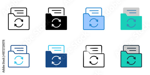 Data Backup icons set multiple style collection. Editable stroke 
